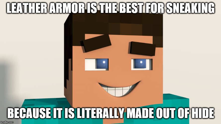 Steve (Minecraft) | LEATHER ARMOR IS THE BEST FOR SNEAKING; BECAUSE IT IS LITERALLY MADE OUT OF HIDE | image tagged in steve minecraft | made w/ Imgflip meme maker