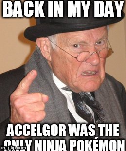 I recently replayed my pokemon black game and remembered accelgor | BACK IN MY DAY; ACCELGOR WAS THE ONLY NINJA POKÉMON | image tagged in memes,back in my day,slowstack | made w/ Imgflip meme maker