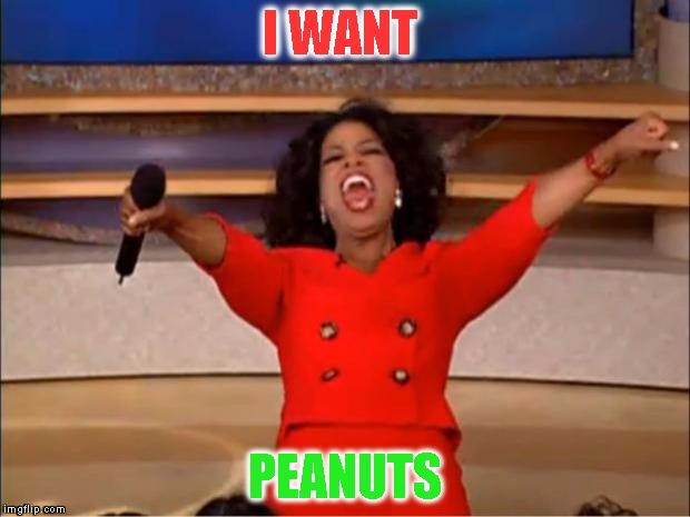 Oprah You Get A Meme | I WANT; PEANUTS | image tagged in memes,oprah you get a | made w/ Imgflip meme maker