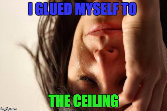 First World Problems Meme | I GLUED MYSELF TO; THE CEILING | image tagged in memes,first world problems | made w/ Imgflip meme maker