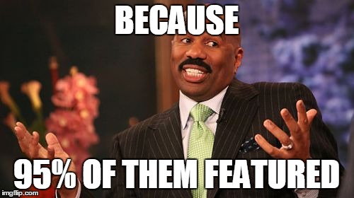 Steve Harvey Meme | BECAUSE 95% OF THEM FEATURED | image tagged in memes,steve harvey | made w/ Imgflip meme maker