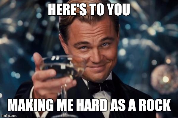 Leonardo Dicaprio Cheers Meme | HERE'S TO YOU MAKING ME HARD AS A ROCK | image tagged in memes,leonardo dicaprio cheers | made w/ Imgflip meme maker