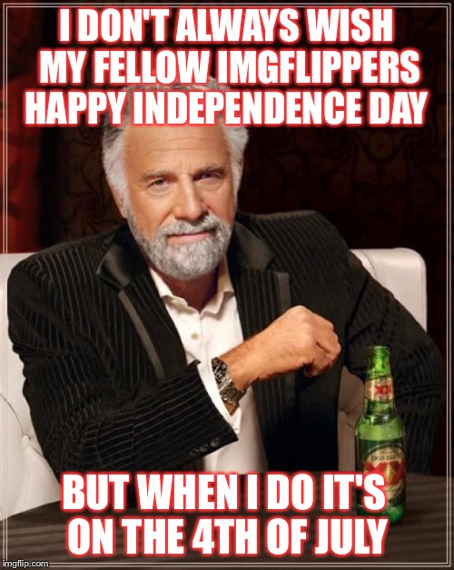 Stay safe my friends! | I DON'T ALWAYS WISH MY FELLOW IMGFLIPPERS HAPPY INDEPENDENCE DAY; BUT WHEN I DO IT'S ON THE 4TH OF JULY | image tagged in memes,the most interesting man in the world,independence day,4th of july | made w/ Imgflip meme maker