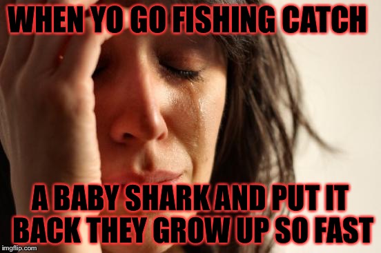 First World Problems | WHEN YO GO FISHING CATCH; A BABY SHARK AND PUT IT BACK THEY GROW UP SO FAST | image tagged in memes,first world problems | made w/ Imgflip meme maker