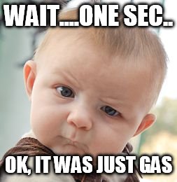 Skeptical Baby Meme | WAIT....ONE SEC.. OK, IT WAS JUST GAS | image tagged in memes,skeptical baby | made w/ Imgflip meme maker