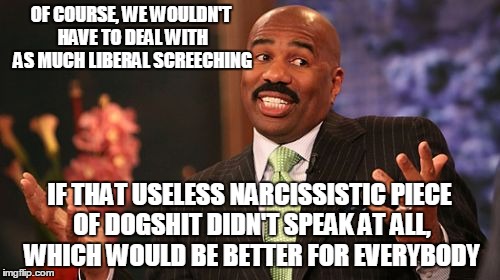 Steve Harvey Meme | OF COURSE, WE WOULDN'T HAVE TO DEAL WITH AS MUCH LIBERAL SCREECHING IF THAT USELESS NARCISSISTIC PIECE OF DOGSHIT DIDN'T SPEAK AT ALL, WHICH | image tagged in memes,steve harvey | made w/ Imgflip meme maker