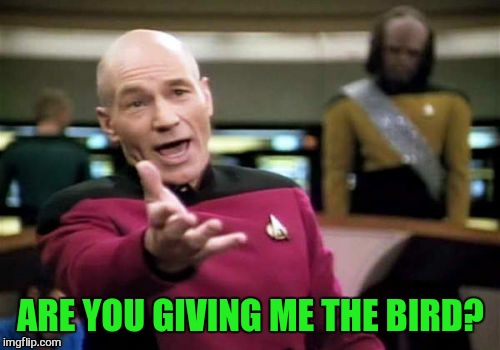 Picard Wtf Meme | ARE YOU GIVING ME THE BIRD? | image tagged in memes,picard wtf | made w/ Imgflip meme maker