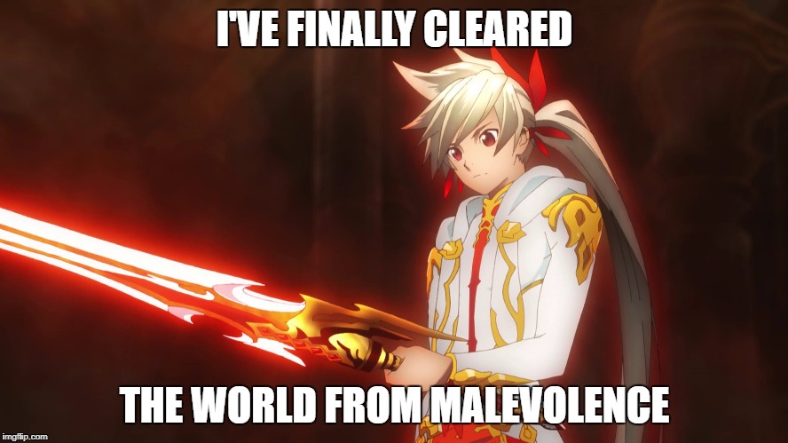 Thinking Sorey | I'VE FINALLY CLEARED; THE WORLD FROM MALEVOLENCE | image tagged in thinking sorey | made w/ Imgflip meme maker