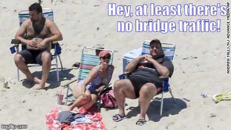 Hey, at least there's no bridge traffic! | image tagged in chrsitie,day at the beach | made w/ Imgflip meme maker