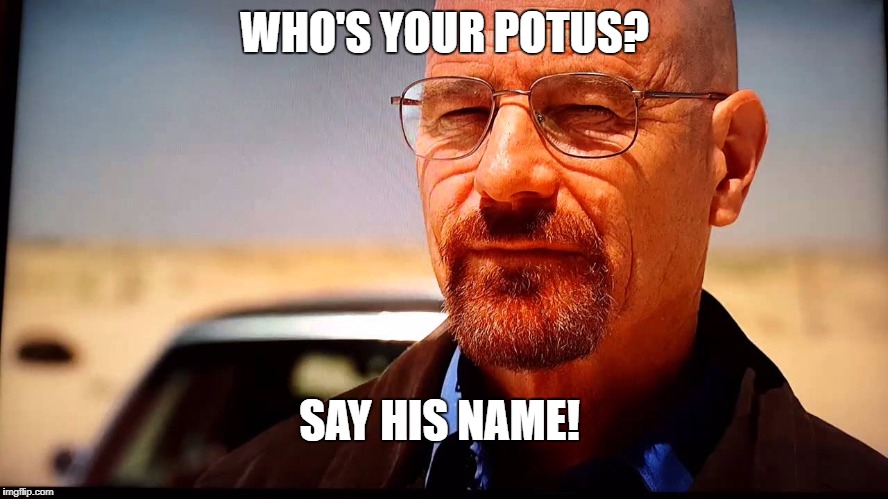 Say my name | WHO'S YOUR POTUS? SAY HIS NAME! | image tagged in say my name | made w/ Imgflip meme maker
