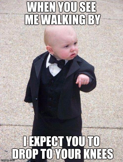 boss baby | WHEN YOU SEE ME WALKING BY; I EXPECT YOU TO DROP TO YOUR KNEES | image tagged in boss baby | made w/ Imgflip meme maker