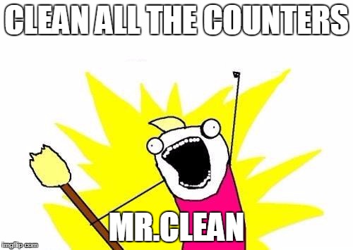 X All The Y Meme | CLEAN ALL THE COUNTERS; MR.CLEAN | image tagged in memes,x all the y | made w/ Imgflip meme maker