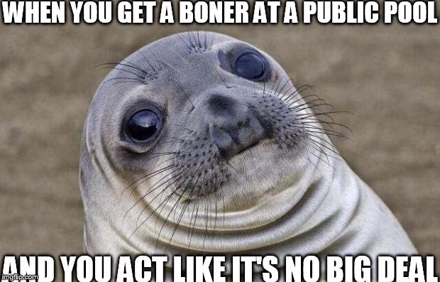 Awkward Moment Sealion Meme | WHEN YOU GET A BONER AT A PUBLIC POOL; AND YOU ACT LIKE IT'S NO BIG DEAL | image tagged in memes,awkward moment sealion | made w/ Imgflip meme maker