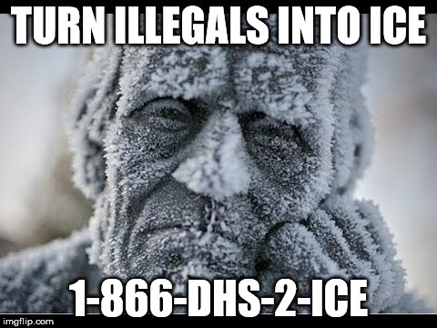 ice | TURN ILLEGALS INTO ICE; 1-866-DHS-2-ICE | image tagged in illegal,illegal alien,criminal | made w/ Imgflip meme maker