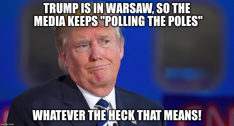 Sounds a bit risque! | TRUMP IS IN WARSAW, SO THE MEDIA KEEPS "POLLING THE POLES"; WHATEVER THE HECK THAT MEANS! | image tagged in trump,humor,warsaw,polls | made w/ Imgflip meme maker
