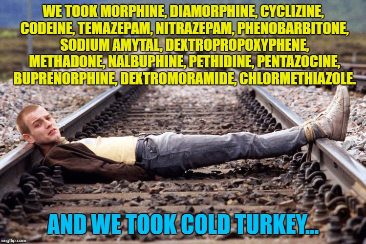 WE TOOK MORPHINE, DIAMORPHINE, CYCLIZINE, CODEINE, TEMAZEPAM, NITRAZEPAM, PHENOBARBITONE, SODIUM AMYTAL, DEXTROPROPOXYPHENE, METHADONE, NALB | made w/ Imgflip meme maker