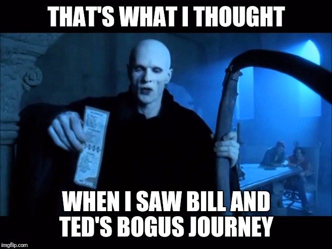 Death Bill and Ted  | THAT'S WHAT I THOUGHT; WHEN I SAW BILL AND TED'S BOGUS JOURNEY | image tagged in death bill and ted | made w/ Imgflip meme maker