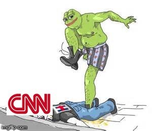 Pepe Stomps CNN | image tagged in pepe,cnnblackmail,cnn | made w/ Imgflip meme maker