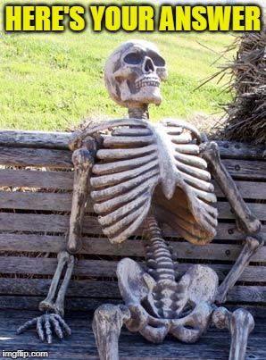 Waiting Skeleton Meme | HERE'S YOUR ANSWER | image tagged in memes,waiting skeleton | made w/ Imgflip meme maker