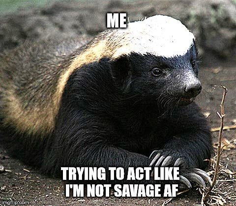 Me Trying to act | ME; TRYING TO ACT LIKE I'M NOT SAVAGE AF | image tagged in me trying to act,honey badger,savage | made w/ Imgflip meme maker