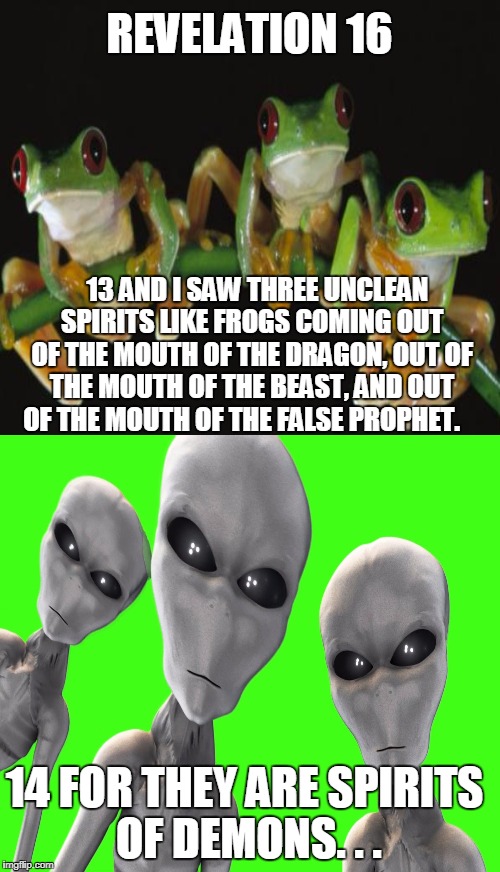 13 AND I SAW THREE UNCLEAN SPIRITS LIKE FROGS COMING OUT OF THE MOUTH OF THE DRAGON, OUT OF THE MOUTH OF THE BEAST, AND OUT OF THE MOUTH OF  | made w/ Imgflip meme maker