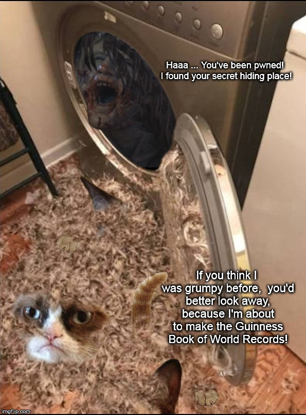 Even Grumpy Has His Off Days | Haaa ... You've been pwned! I found your secret hiding place! If you think I was grumpy before,

you'd better look away, because
I'm about to make the Guinness Book of World Records! | image tagged in grumpy,zombie | made w/ Imgflip meme maker