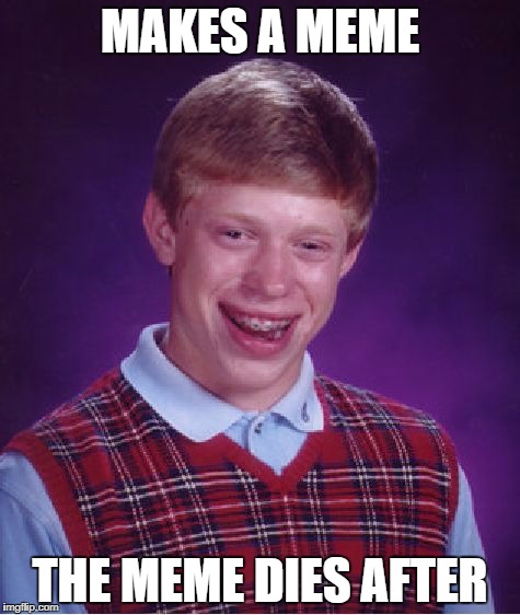 Bad Luck Brian Meme | MAKES A MEME; THE MEME DIES AFTER | image tagged in memes,bad luck brian | made w/ Imgflip meme maker