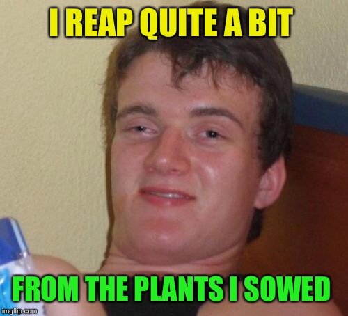 10 Guy Meme | I REAP QUITE A BIT FROM THE PLANTS I SOWED | image tagged in memes,10 guy | made w/ Imgflip meme maker