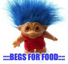 Troll | ::::BEGS FOR FOOD:::: | image tagged in troll | made w/ Imgflip meme maker