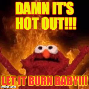 Hot Outside | DAMN IT'S HOT OUT!!! LET IT BURN BABY!!! | image tagged in elmo,sesame street,hot,funny,weather | made w/ Imgflip meme maker