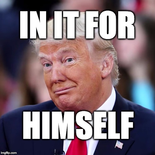 That Republican president is in it for himself. | IN IT FOR; HIMSELF | image tagged in donald trump,trump,potus45,maga,usa | made w/ Imgflip meme maker