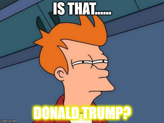 Futurama Fry | IS THAT...... DONALD TRUMP? | image tagged in memes,futurama fry | made w/ Imgflip meme maker