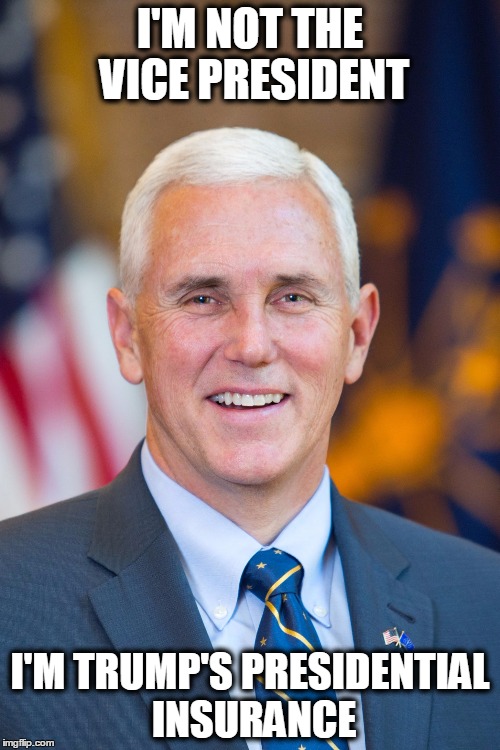 Mike Pence | I'M NOT THE VICE PRESIDENT; I'M TRUMP'S PRESIDENTIAL INSURANCE | image tagged in mike pence | made w/ Imgflip meme maker