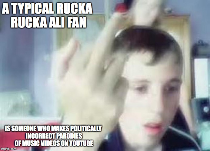Typical Rucka Rucka Ali Fan | A TYPICAL RUCKA RUCKA ALI FAN; IS SOMEONE WHO MAKES POLITICALLY INCORRECT PARODIES OF MUSIC VIDEOS ON YOUTUBE | image tagged in rucka rucka ali,youtube | made w/ Imgflip meme maker