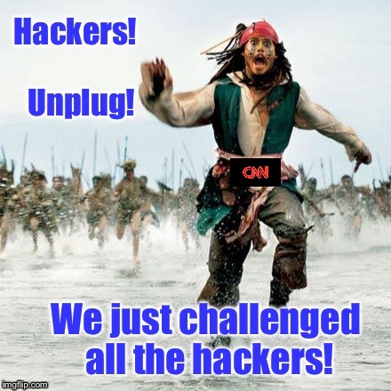 And that's how progressives navigate the high internet! | image tagged in memes,captain jack sparrow running,cnn,hackers | made w/ Imgflip meme maker