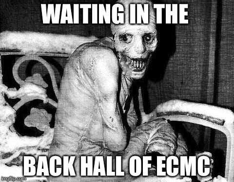 Russian Sleep Experiment | WAITING IN THE; BACK HALL OF ECMC | image tagged in russian sleep experiment | made w/ Imgflip meme maker