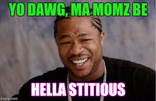 Yo Dawg Heard You Meme | YO DAWG, MA MOMZ BE HELLA STITIOUS | image tagged in memes,yo dawg heard you | made w/ Imgflip meme maker