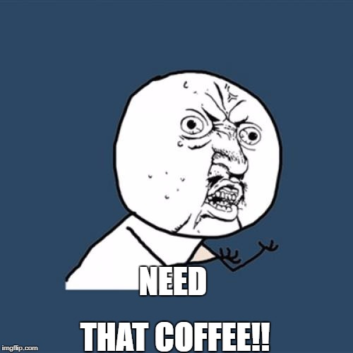 Y U No | THAT COFFEE!! NEED | image tagged in memes,y u no | made w/ Imgflip meme maker