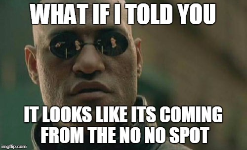 Matrix Morpheus Meme | WHAT IF I TOLD YOU IT LOOKS LIKE ITS COMING FROM THE NO NO SPOT | image tagged in memes,matrix morpheus | made w/ Imgflip meme maker