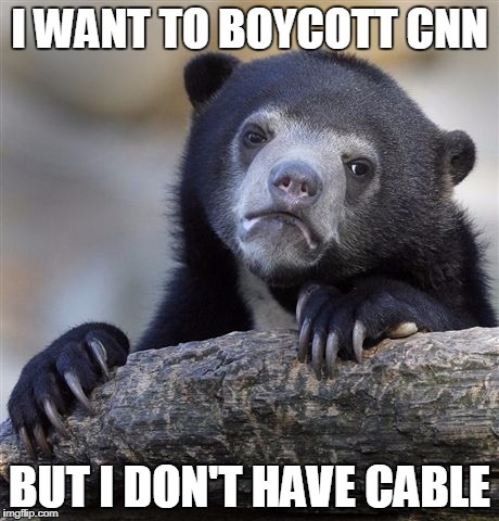 Confession Bear Meme | I WANT TO BOYCOTT CNN; BUT I DON'T HAVE CABLE | image tagged in memes,confession bear | made w/ Imgflip meme maker