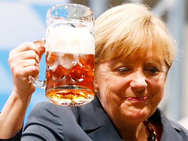 Angela Merkel Beer glass.  Blank Meme Template