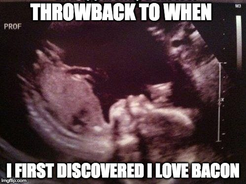 It was my first word. |  THROWBACK TO WHEN; I FIRST DISCOVERED I LOVE BACON | image tagged in fetus cat ultrasound,iwanttobebacon,iwanttobebaconcom | made w/ Imgflip meme maker