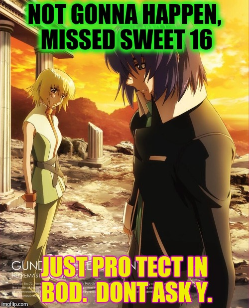 NOT GONNA HAPPEN, MISSED SWEET 16 JUST PRO TECT IN BOD.  DONT ASK Y. | made w/ Imgflip meme maker