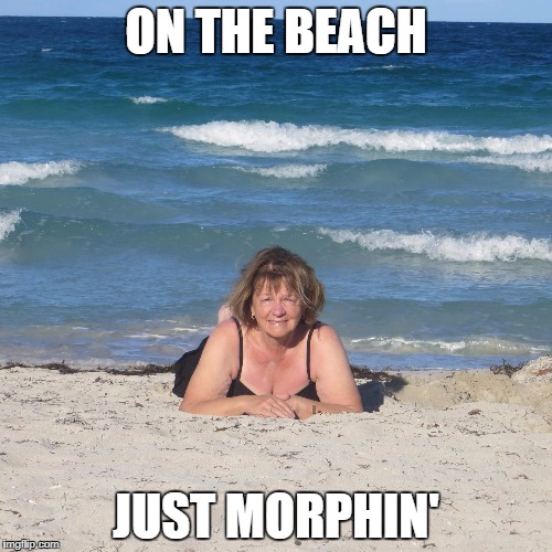 Just morphin' | ON THE BEACH; JUST MORPHIN' | image tagged in over confidence on the beach,old,grandma,morph | made w/ Imgflip meme maker