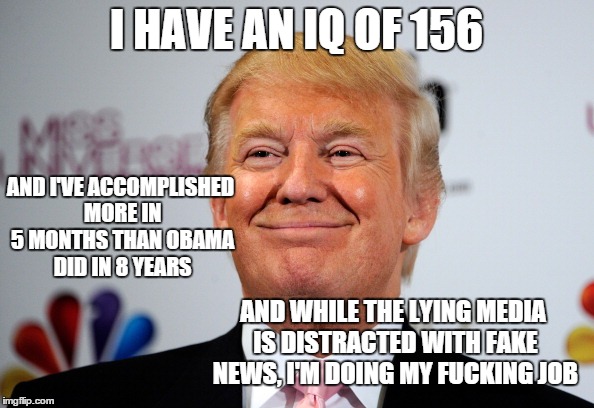 I HAVE AN IQ OF 156 AND I'VE ACCOMPLISHED MORE IN 5 MONTHS THAN OBAMA DID IN 8 YEARS AND WHILE THE LYING MEDIA IS DISTRACTED WITH FAKE NEWS, | made w/ Imgflip meme maker