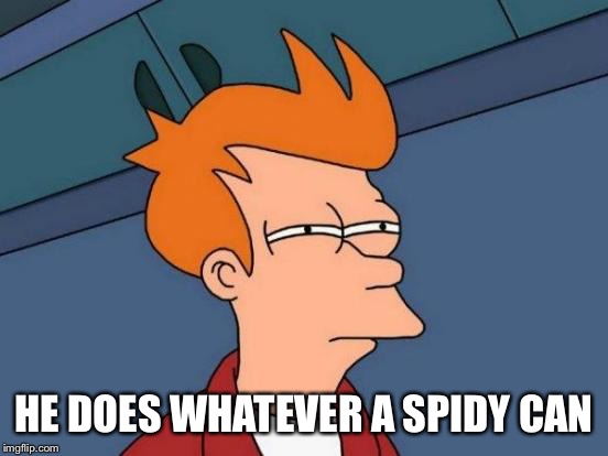 Futurama Fry Meme | HE DOES WHATEVER A SPIDY CAN | image tagged in memes,futurama fry | made w/ Imgflip meme maker