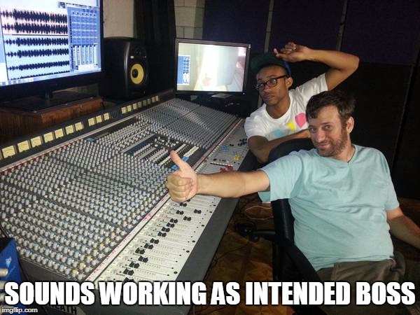 sound guy | SOUNDS WORKING AS INTENDED BOSS | image tagged in sound | made w/ Imgflip meme maker