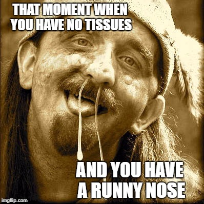 THAT MOMENT WHEN YOU HAVE NO TISSUES; AND YOU HAVE A RUNNY NOSE | image tagged in snot | made w/ Imgflip meme maker