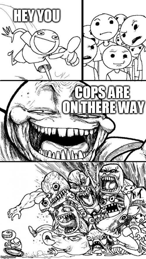 Hey Internet Meme | HEY YOU; COPS ARE ON THERE WAY | image tagged in memes,hey internet | made w/ Imgflip meme maker