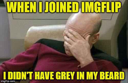 Captain Picard Facepalm Meme | WHEN I JOINED IMGFLIP I DIDN'T HAVE GREY IN MY BEARD | image tagged in memes,captain picard facepalm | made w/ Imgflip meme maker